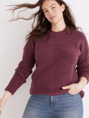 Madewell Belfiore Ribbed Pullover Crewneck Sweater in Heather Violet